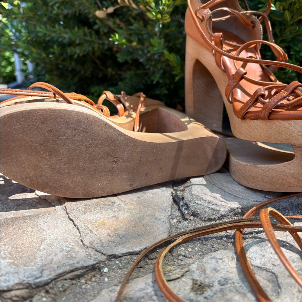 Jeffrey Campbell Sculptural Platform Heels | Lace Up Leather Sandals 7.5 - Picture 5 of 7